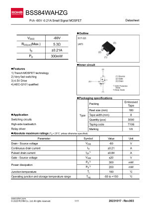 BSS84WAHZG 数据手册首页