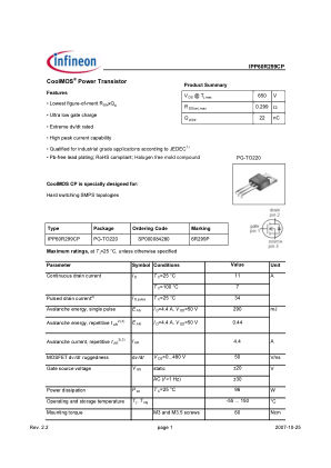 IPP60R299CP 数据手册首页