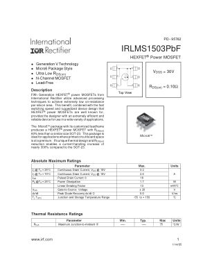IRLMS1503 datasheet cover page