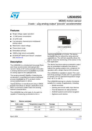 LIS302SG 数据手册首页