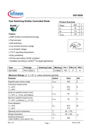 IDD15E60G 数据手册首页