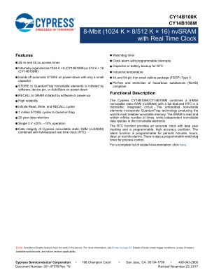 CY14B108K datasheet cover page