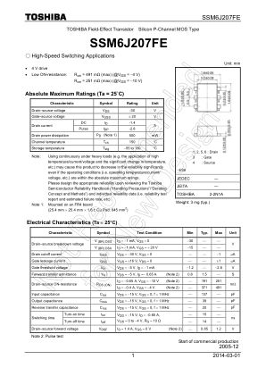 SSM6J207FE datasheet cover page