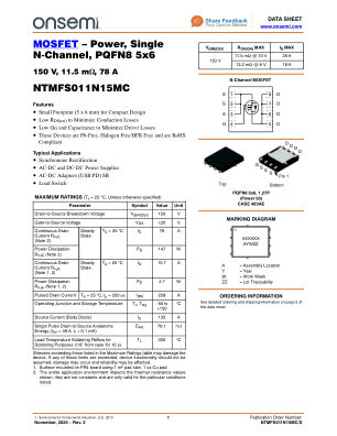 NTMFS011N15MC 数据手册首页