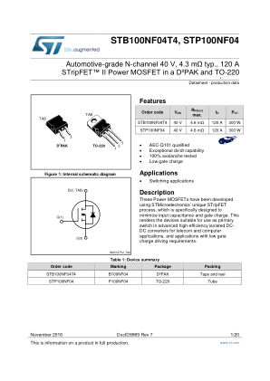 STB100NF04T4 datasheet cover page