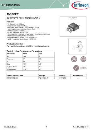IPF031N13NM6 datasheet cover page