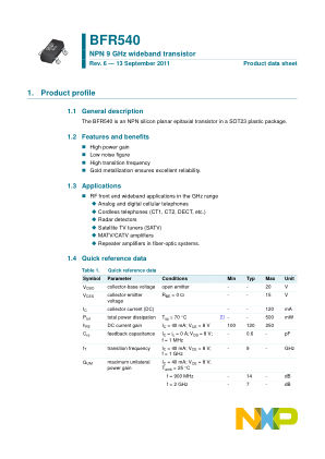 BFR540 datasheet cover page
