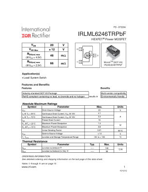 IRLML6246 datasheet cover page