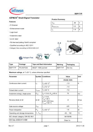 BSP171P datasheet cover page