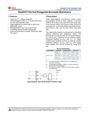SN74AHCT123A datasheet cover page