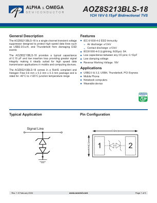 AOZ8S213BLS-18 datasheet cover page