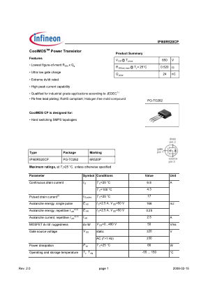IPI60R520CP 数据手册首页