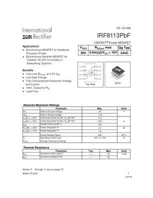 IRF8113 数据手册首页