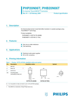 PHP20N06T 数据手册首页