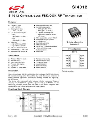 SI4012-C1001GT 数据手册首页