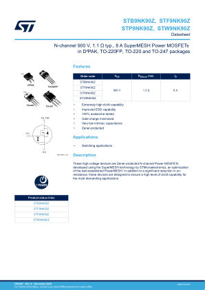 STB9NK90Z datasheet cover page