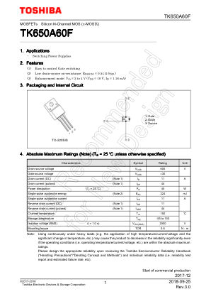 TK650A60F datasheet cover page