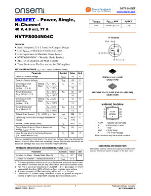 NVTFS004N04C 数据手册首页
