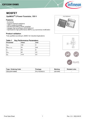 IQE220N15NM5 数据手册首页