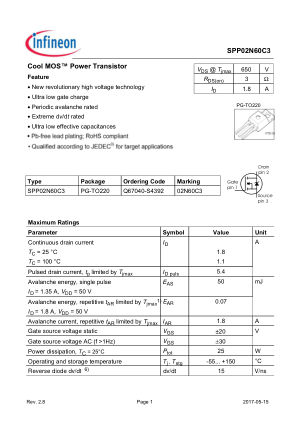 SPP02N60C3 datasheet cover page