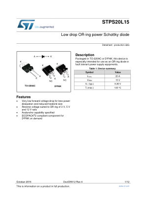 STPS20L15 datasheet cover page