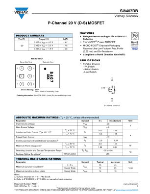 SI8407DB 数据手册首页