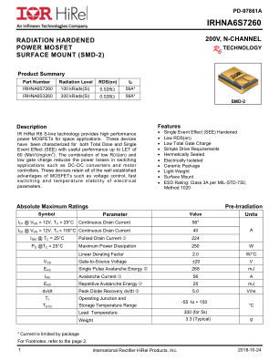IRHNA6S7260 datasheet cover page