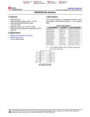 SN74HC04 datasheet cover page