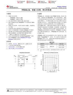 TPS543x 数据手册首页