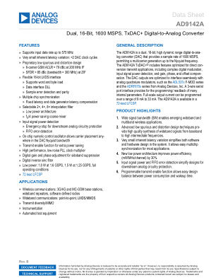 AD9142A datasheet cover page