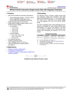 SN74LV1T04-Q1 datasheet cover page