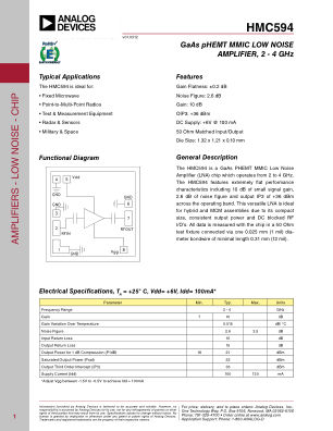 HMC594CHIPS datasheet cover page