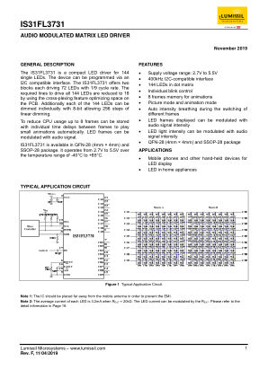 IS31FL3731-SALS2-TR 数据手册首页