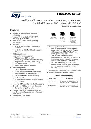 STM32C031C4 数据手册首页