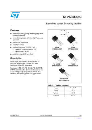 STPS30L45C 数据手册首页