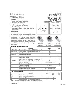 IRFZ46ZS datasheet cover page