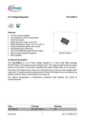 TLE4285G datasheet cover page