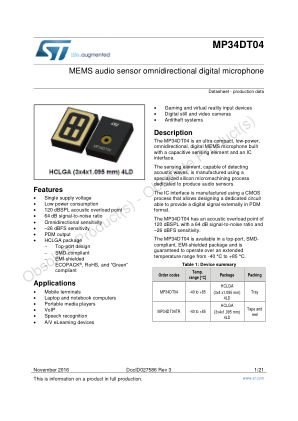 MP34DT04 数据手册首页