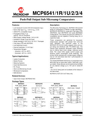 MCP6541RT-E 数据手册首页