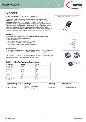 IPAW60R280CE datasheet cover page
