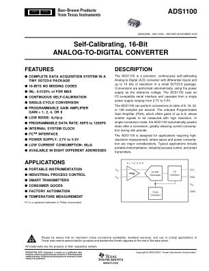ADS1100 datasheet cover page