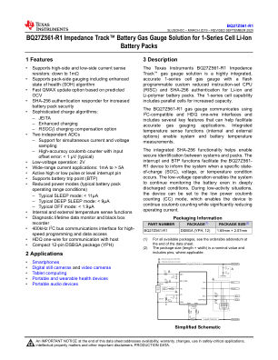 BQ27Z561-R1 datasheet cover page