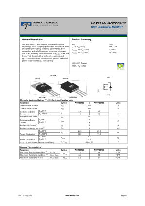 AOTF2916L datasheet cover page