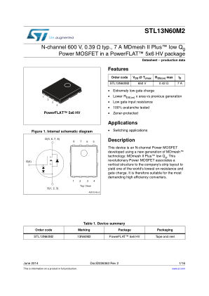 STL13N60M2 数据手册首页