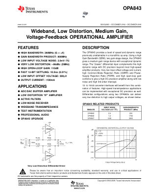 OPA843 datasheet cover page