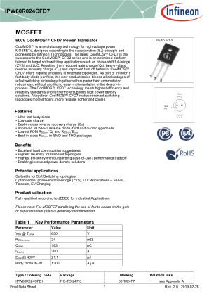IPW60R024CFD7 数据手册首页