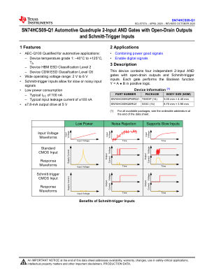 SN74HCS09-Q1 数据手册首页