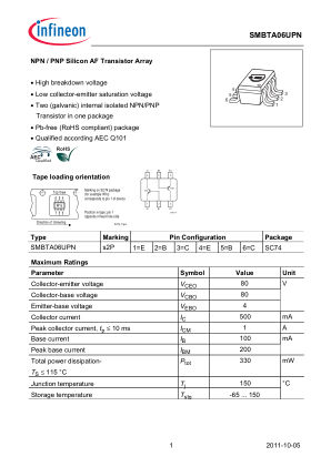 SMBTA06UPN datasheet cover page