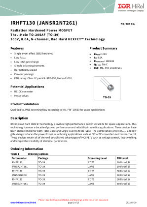 IRHF7130 datasheet cover page