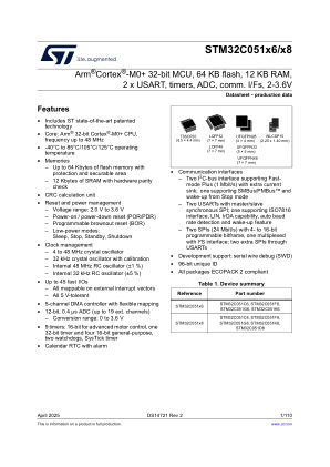 STM32C051C6 数据手册首页